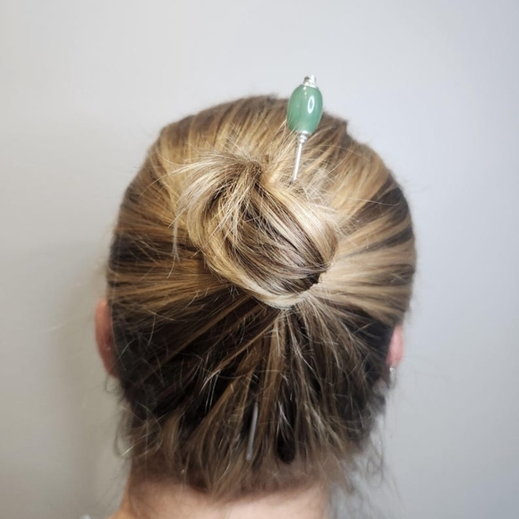 💎 Natural Gemstone Crown Oval Stainless Steel Hair Stick For Epic Updo Styles - Picture 4 of 11